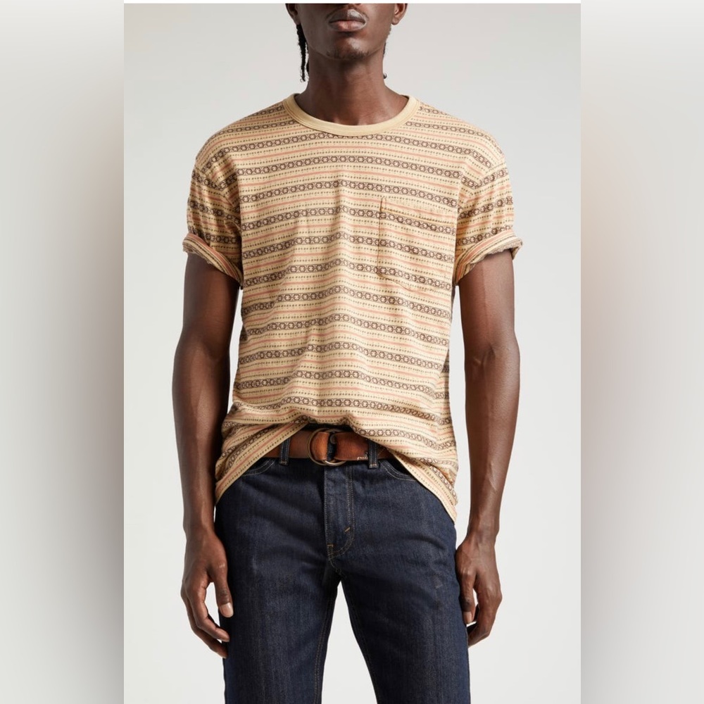Ralph Lauren Double RL Tan and Brown Striped Short Sleeve Tee
